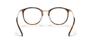 Ray-Ban prescription eyeglass frames, round havana-brown rims with visible clear temple tips