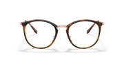 Ray-Ban prescription eyeglass frames, front 3/4 view with round havana-brown rims