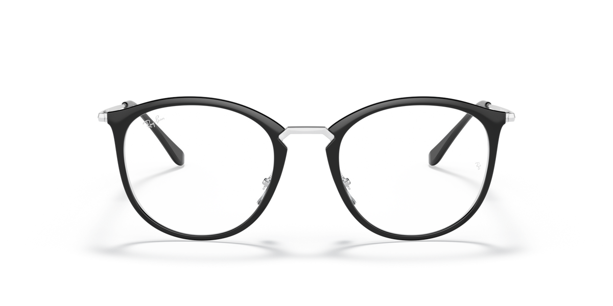 Ray-Ban dark prescription eyewear frames, round lenses front view, metal bridge