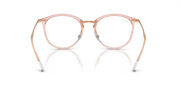 Ray-Ban RX7140 prescription frames, transparent pink round lenses, front and lower angle view