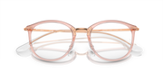 Ray-Ban RX7140 prescription frames, transparent pink round frames with exposed bridge details
