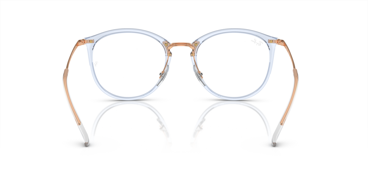 Ray-Ban RX7140 prescription frames, light blue and transparent brown round lenses, front view