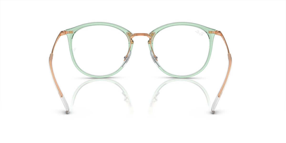 Ray-Ban prescription eyewear frames, mint green round lenses with copper temple detail