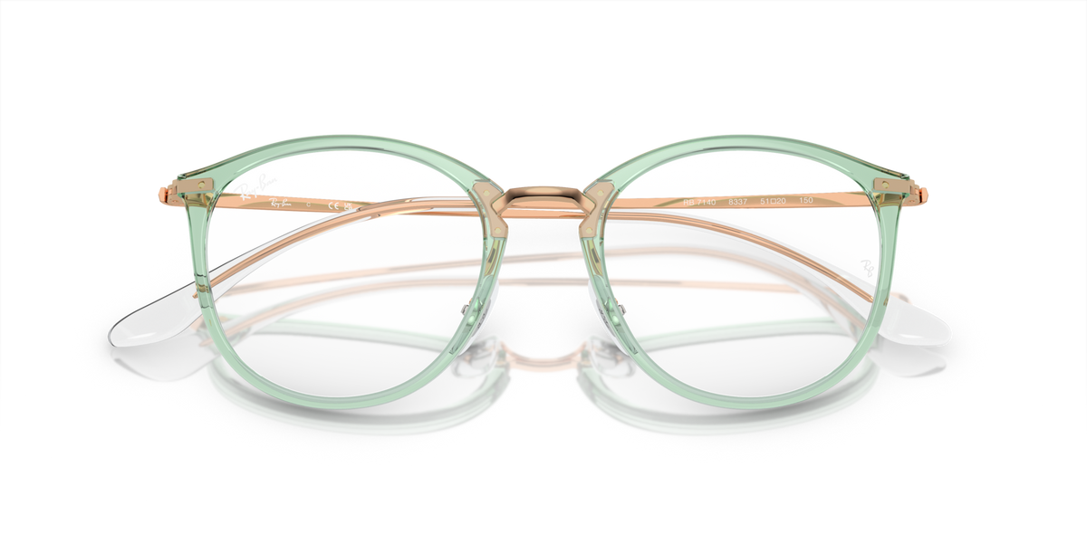 Ray-Ban prescription eyewear frames, round mint green with copper bridge and temples