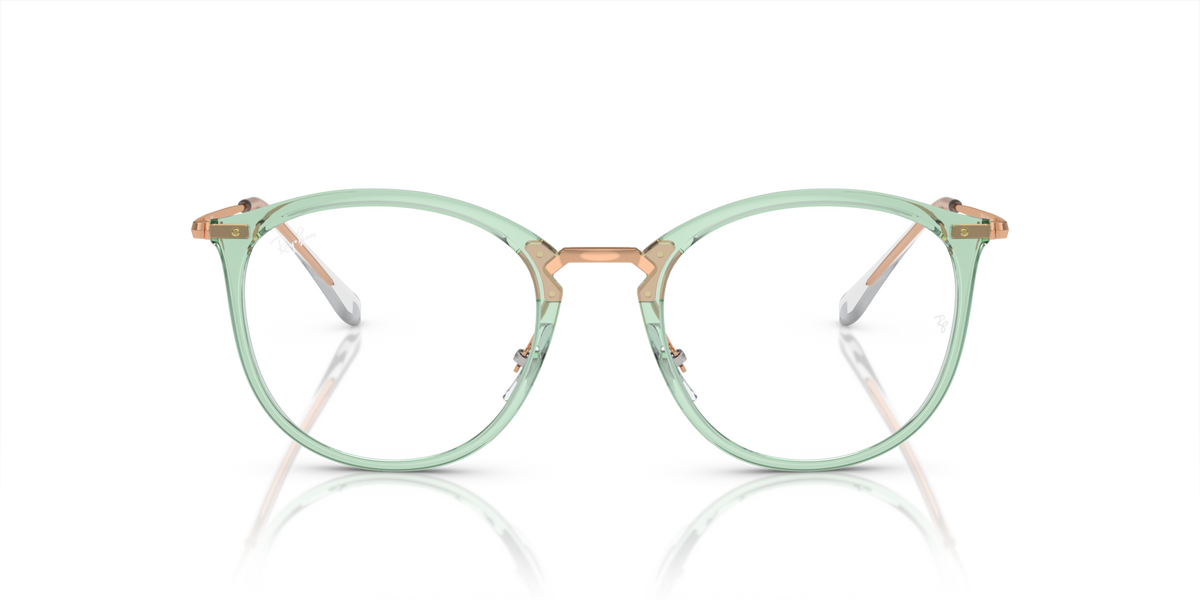 Ray-Ban prescription eyewear frames, round mint green front view, copper accents