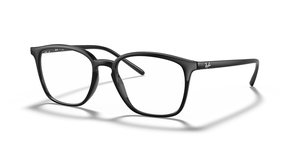 Ray-Ban RX7185 prescription eyewear frames, dark gray rectangular with white lenses