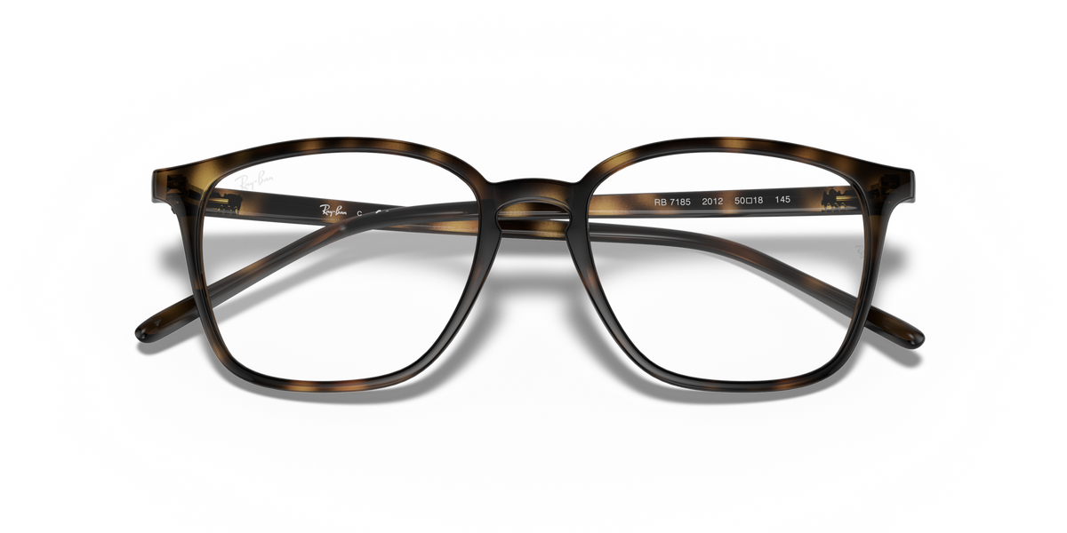 Ray-Ban RX7185 prescription eyewear frames, brown tortoise frames with temple text