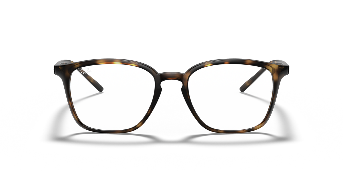 Ray-Ban RX7185 prescription eyewear frames, brown tortoise rounded-rectangle front