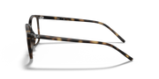 Ray-Ban RX7185 prescription eyewear frames, side view of brown tortoise hinges