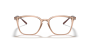 Prescription eyewear frames, light brown translucent front view with square lenses