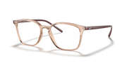 Prescription eyewear frames, light brown translucent front with rectangular lenses