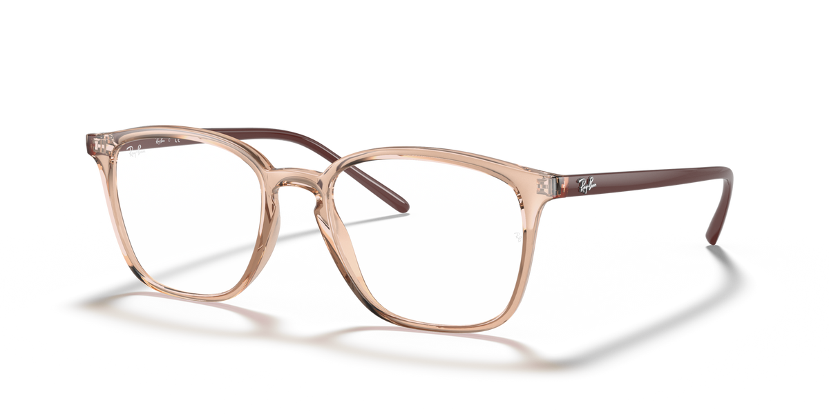 Prescription eyewear frames, light brown translucent front with rectangular lenses