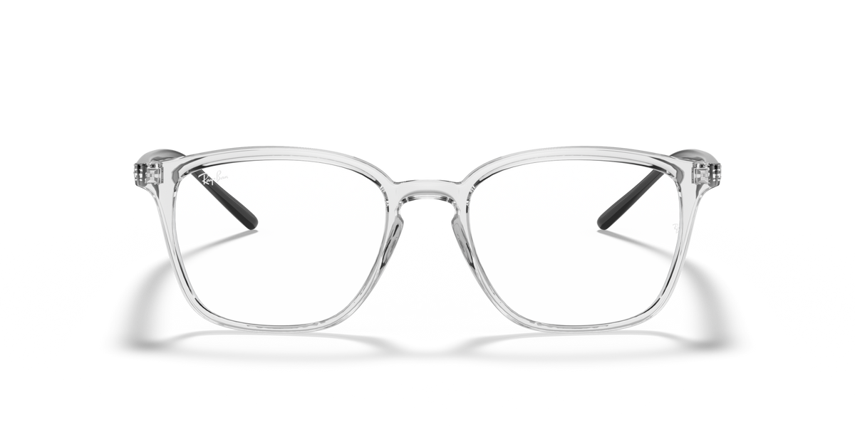Prescription eyewear frames, clear dark gray translucent front view with square lenses