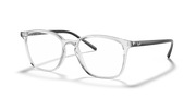 Prescription eyewear frames, clear dark gray translucent front view with rectangular lenses