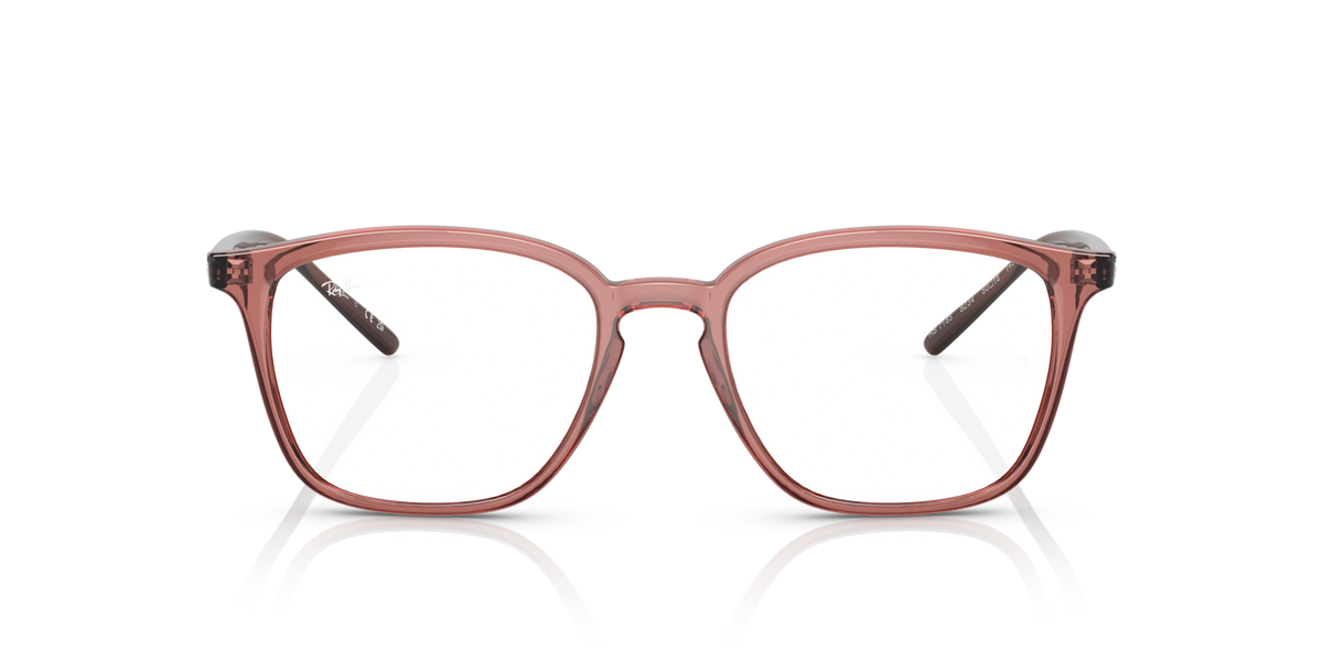 Havana brown transparent square prescription eyewear frames front view, clear lenses