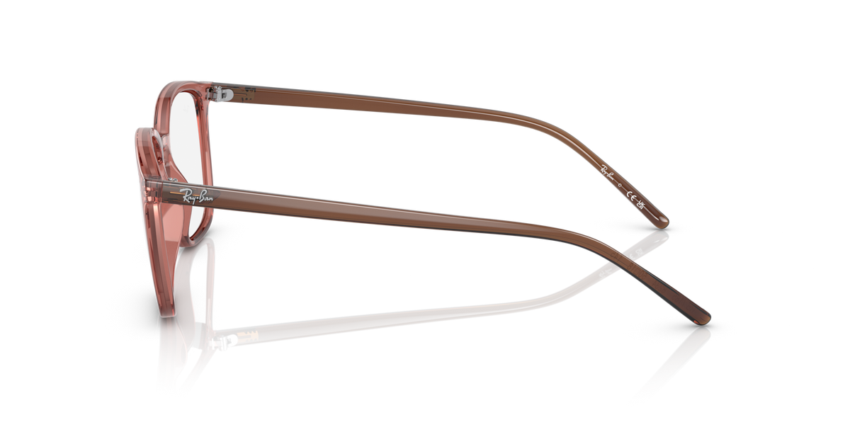 Havana brown transparent prescription eyewear frames side view with metal temple arms
