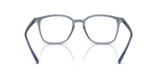 Blue transparent square prescription eyewear frames front view with clear lenses