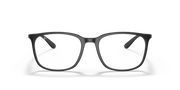 Ray-Ban prescription eyewear frames, dark rounded-rectangular full-rim with clear lenses