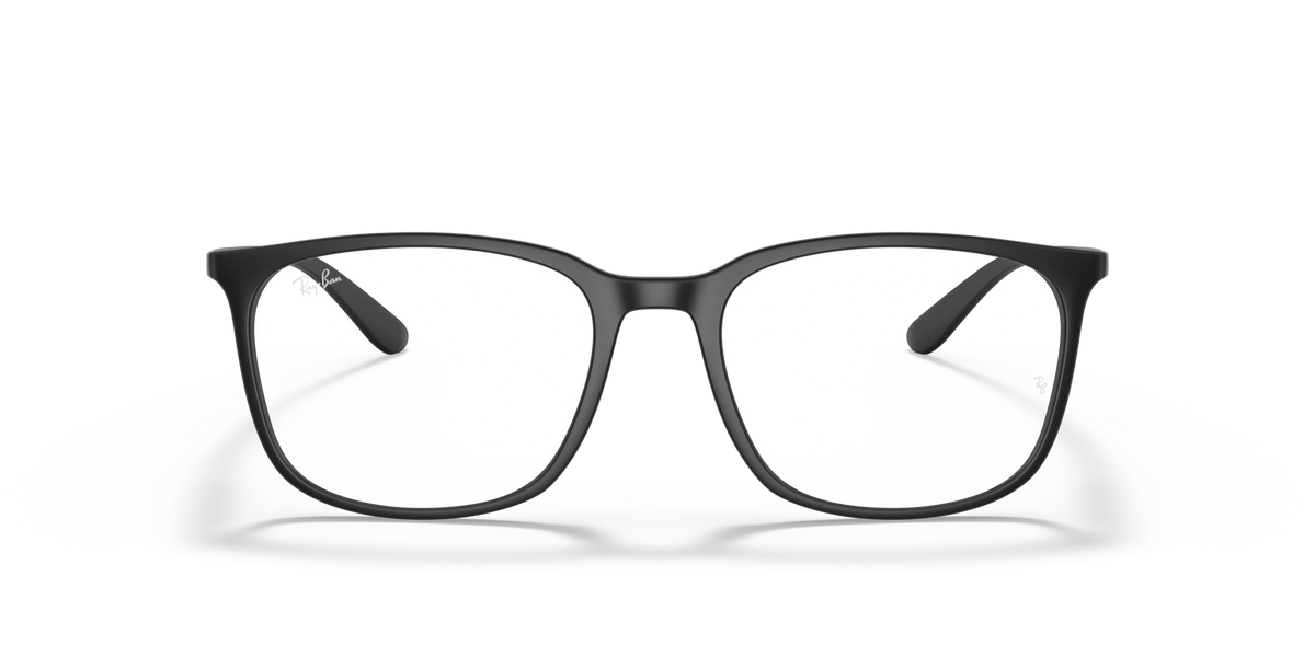 Ray-Ban prescription eyewear frames, dark rounded-rectangular full-rim with clear lenses
