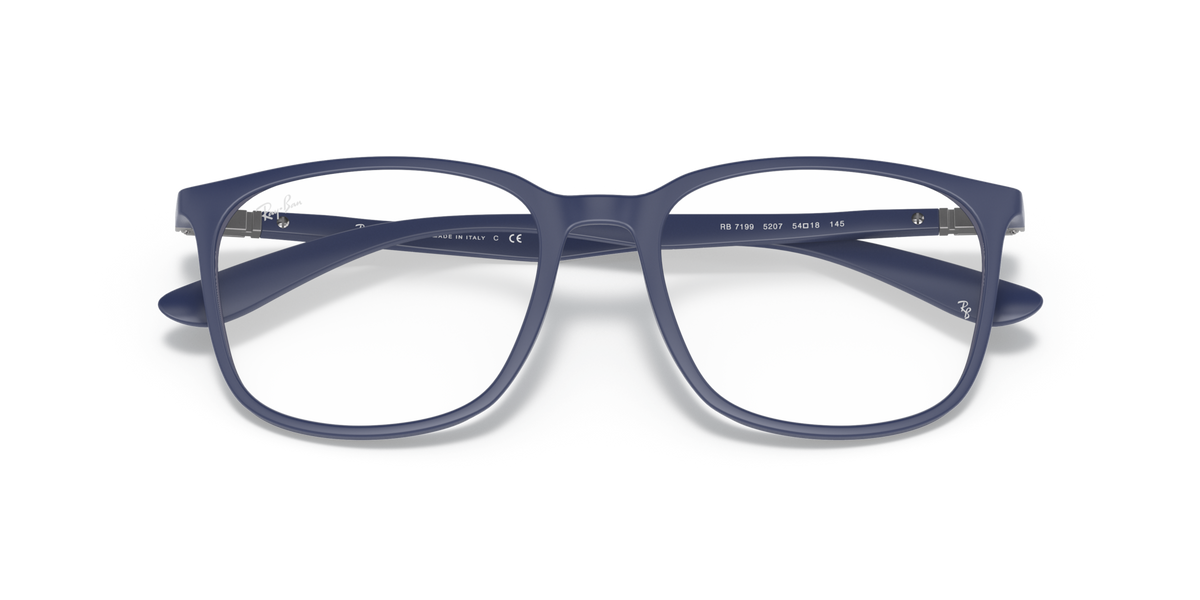 Ray-Ban prescription eyewear frames, blue rectangular full-rim with clear lenses