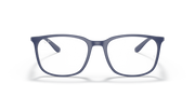Ray-Ban prescription eyewear frames, blue rounded-rectangular full-rim with clear lenses