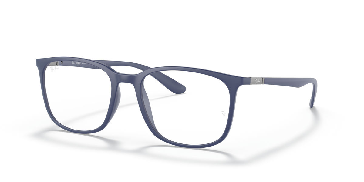 Ray-Ban prescription eyewear frames, blue rectangular full-rim with clear lenses