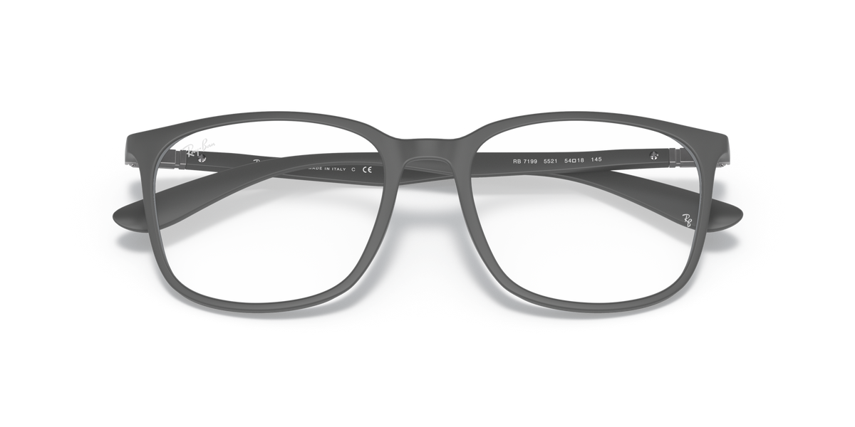 Ray-Ban RX7199 eyeglass frames, dark gray, front view with visible temple branding