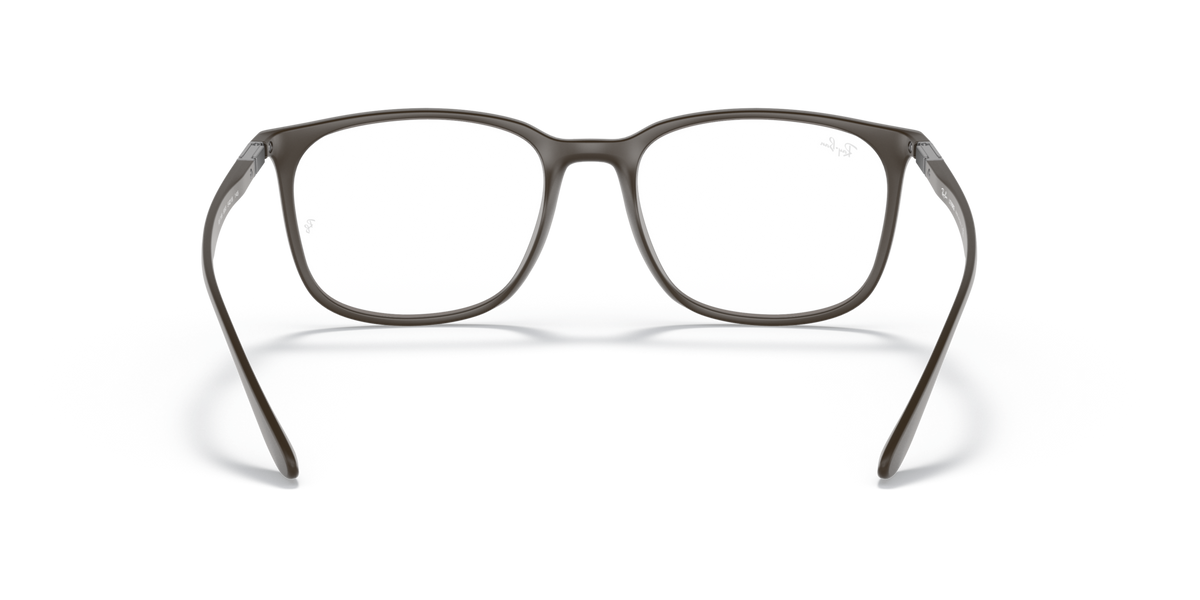 Rectangular full-rim prescription eyeglass frames, dark gray, front close-up