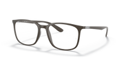 Rectangular full-rim prescription eyeglass frames, dark gray with metal hinges