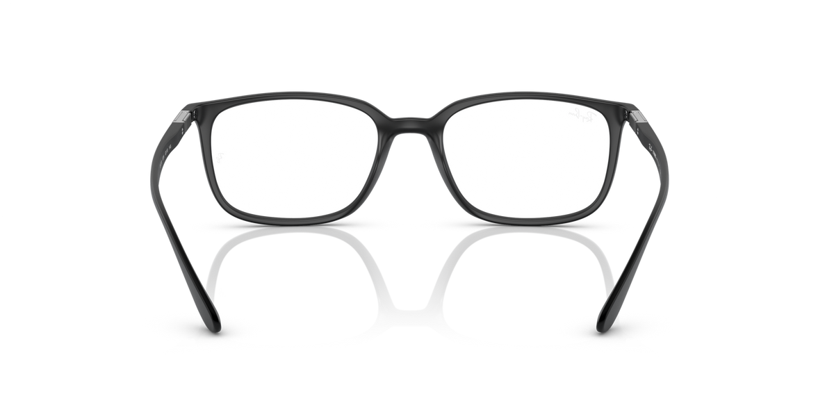 Matte black prescription eyeglass frames, front view with angled temple supports