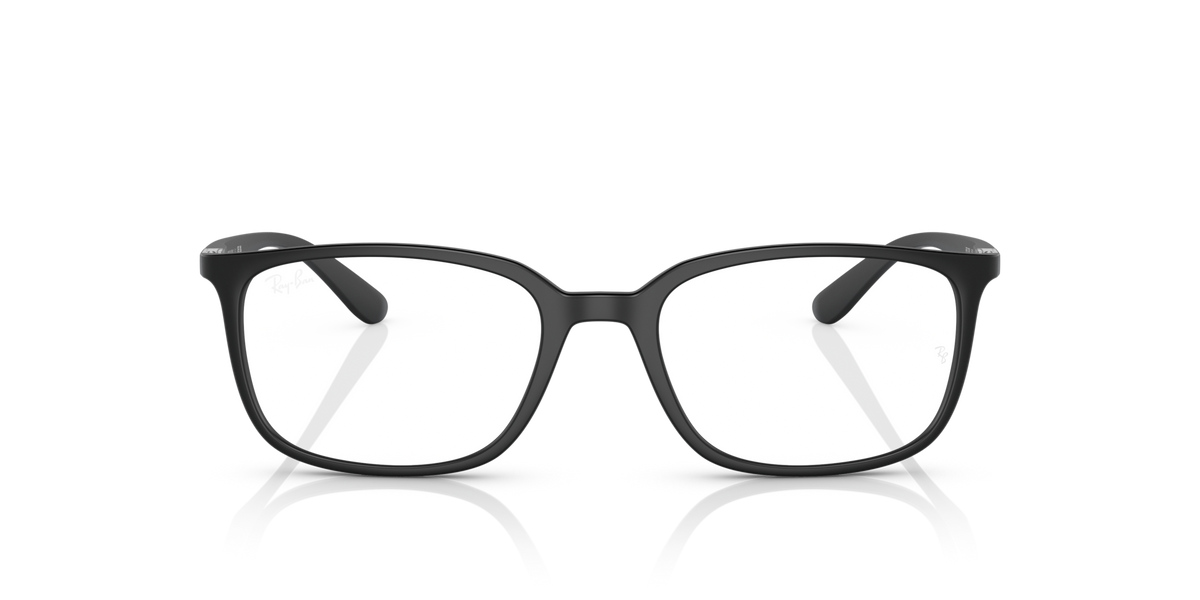 Matte black rectangular prescription eyeglass frames with curved temples and nose bridge