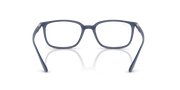 Matte blue prescription eyeglass frames, front view with angled temple supports