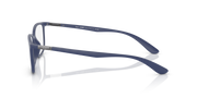Matte blue prescription eyeglass frames shown in profile with extended side arms