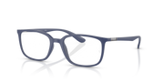 Matte blue rectangular prescription eyeglass frames with full-rim design and side arms