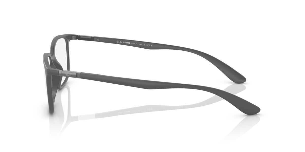 Ray-Ban RX prescription frames, matte dark grey, side profile with straight metal arms