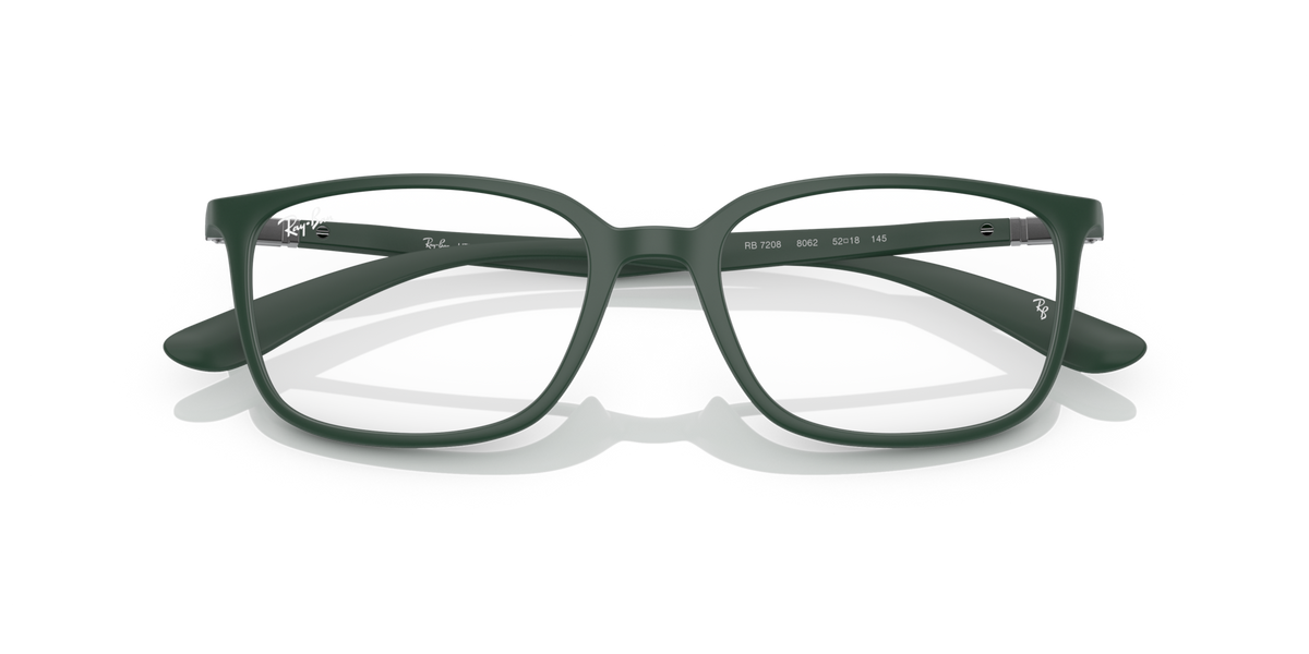 Ray-Ban RX prescription frames, matte green finish, rectangular lenses, top bar view