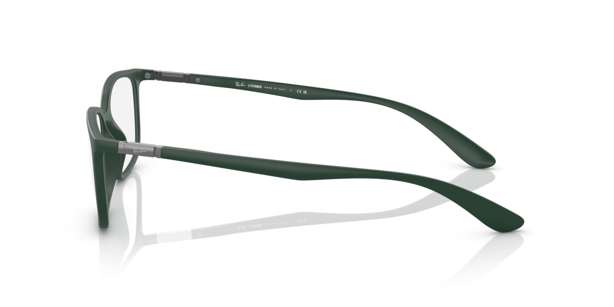 Ray-Ban RX prescription frames, matte green, side profile with straight temple arms