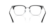 Black eyeglass frames with clear lenses, front view with temples visible