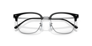 Black eyeglass frames with clear lenses, close-up front view