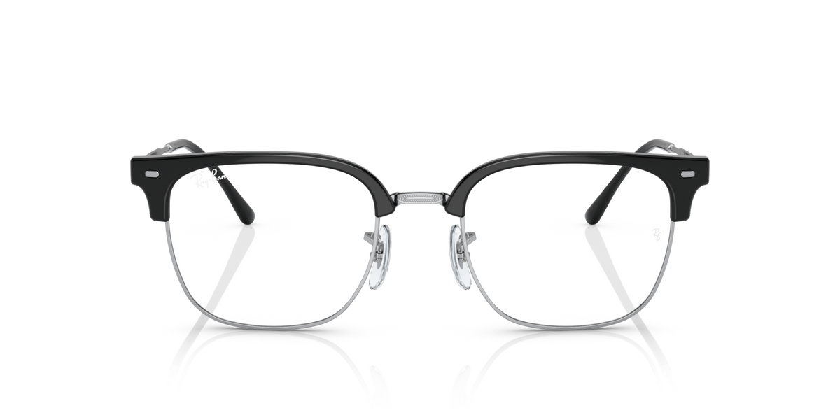 Black rectangular eyeglass frames with clear lenses, straight front view