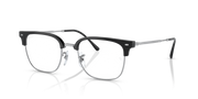 Black rectangular eyeglass frames with clear lenses, angled front view