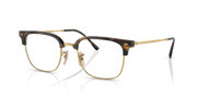 Brown tortoise eyeglass frames with clear lenses, angled front view