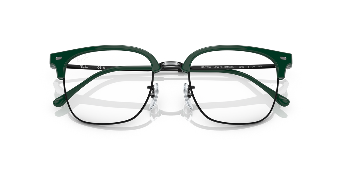 Ray-Ban Clubmaster prescription frames, green front frames with silver nose bridge