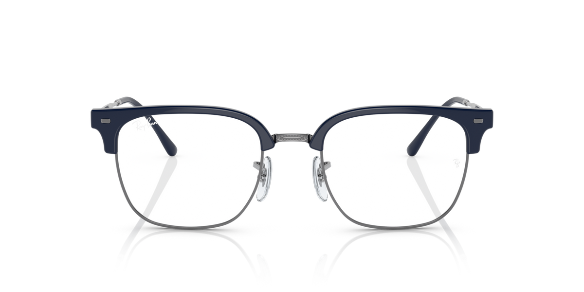 Ray-Ban prescription eyeglass frames, blue metal frames with clear square lenses