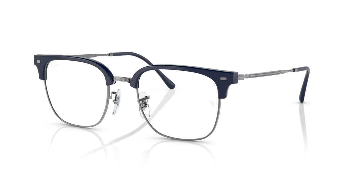 Ray-Ban prescription eyeglass frames, dark blue square frames with clear lenses