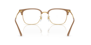 Rectangular eyeglass frames in brown tortoise with gold metal details