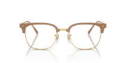 Havana brown and gold metal eyeglass frames with clear lenses, front close-up