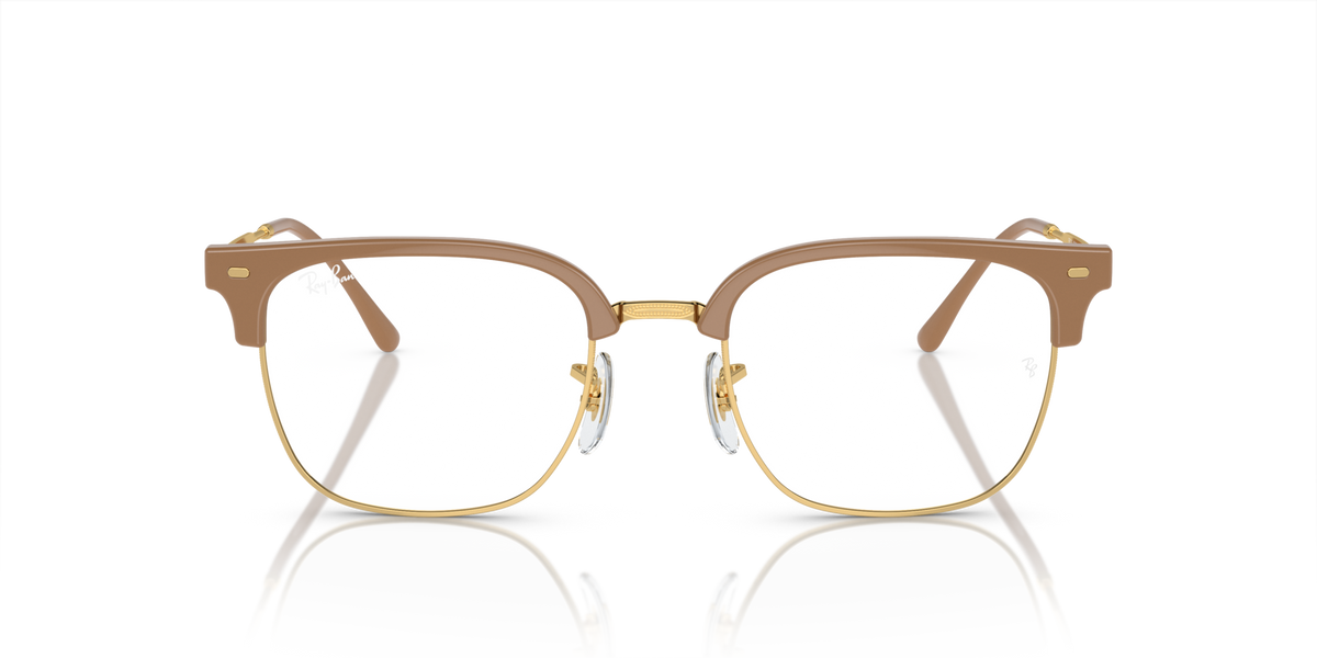 Havana brown and gold metal eyeglass frames with clear lenses, front close-up