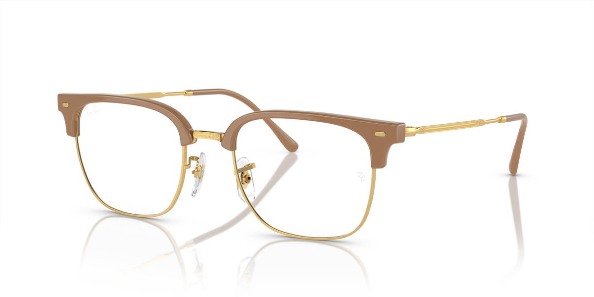 Havana brown and gold metal eyeglass frames, side view with temples
