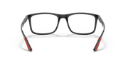 Ray-Ban prescription eyewear frames, black full-rim with red temple accents front view